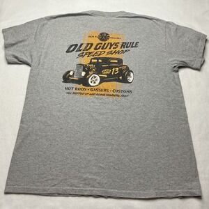 Old Guys Rule Speed Shop Hot Rods Gassers Graphic T-Shirt Gray Mens Large